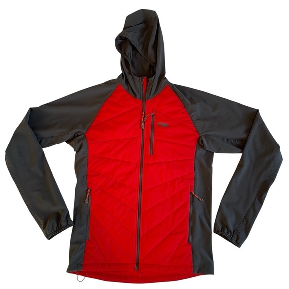 Outdoor Research Mens Refuge Hybrid Hooded Full Zip Jacket Size Medium Red